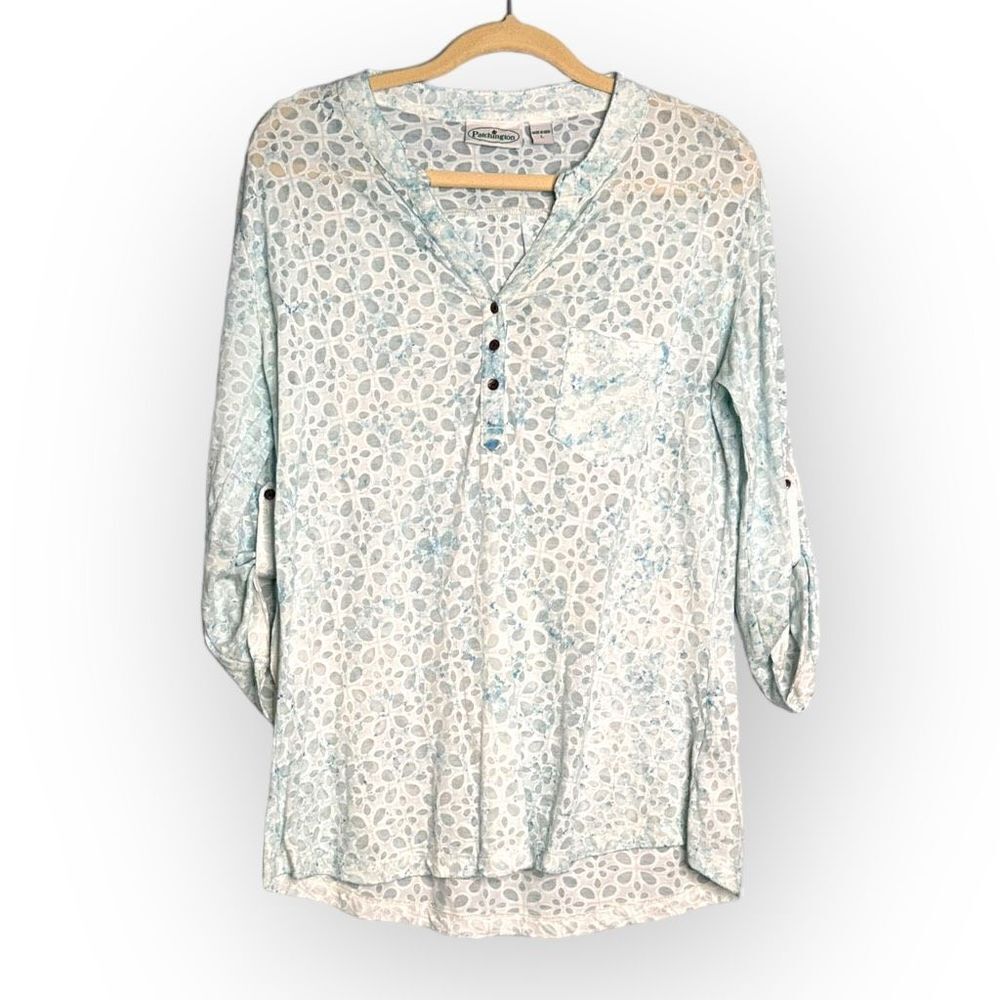 Patchington tunic lightweight v neck with buttons ¾ sleeves women's size large c